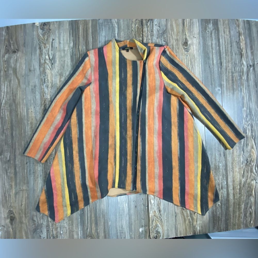 RADZOLI Open Front Jacket Women's Size S Multi Color Stripped Super Soft Poly